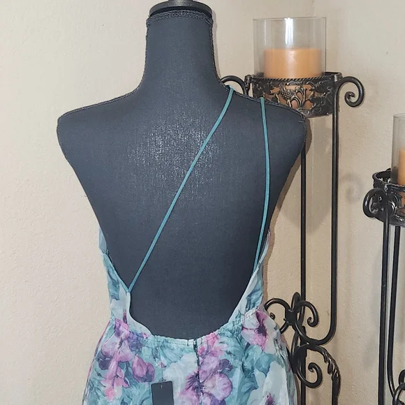 Lulu's Floral Teal and Lavender‎ Maxi Dress - Picture 5 of 7